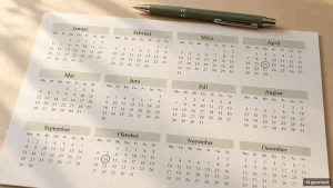 Jahreskalender mit zwei markierten Terminen für den Beratungsbesuch beim Pflegegeld