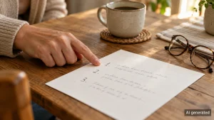 Handgeschriebener Plan mit den nächsten Schritten nach der Pflegeberatung