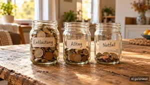 Drei Spargläser als Symbol für die geplanten Budgets der Pflegereform 2027