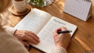 Angehörige schreibt in ein Pflegetagebuch