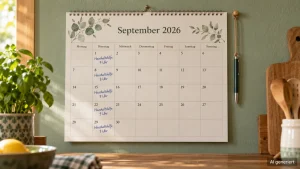 Wandkalender mit festem Dienstagstermin für die Haushaltshilfe von GLÜCKSMOMENTE